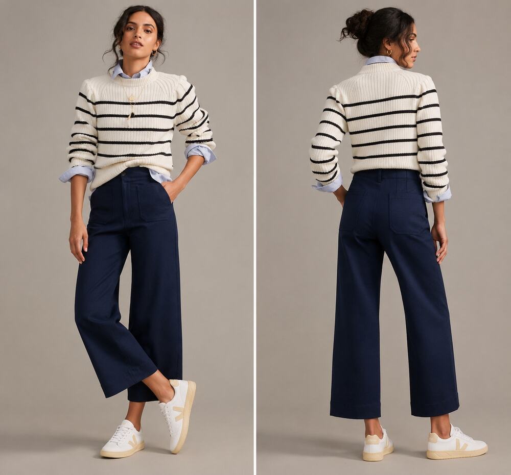 Maeve Anthropologie The Colette High Rise Wide Leg Cropped Pants Navy Size 32